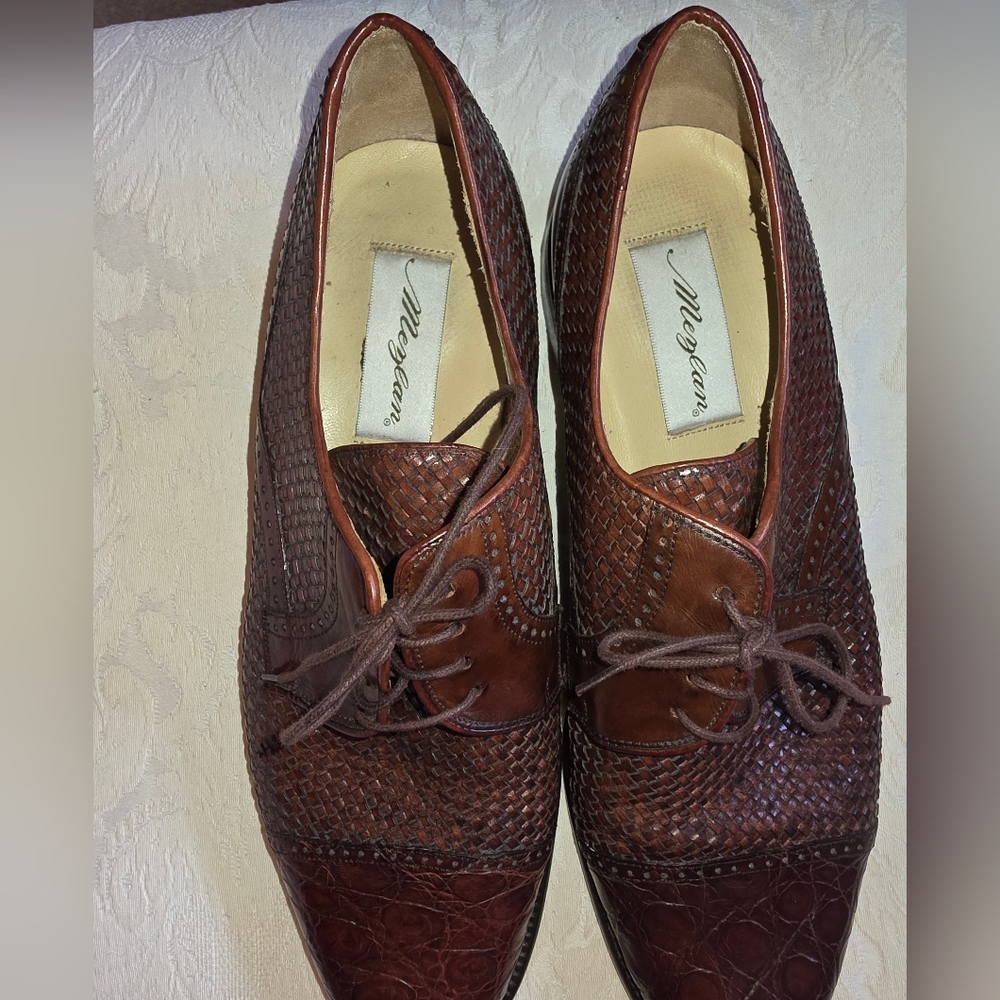 Mezlan MENS ALLIGATOR & Woven Dress Shoes - Size 11.5 Brown - Made In Spain